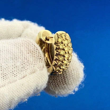 Estate 14K Yellow Gold Canary Diamond Huggy Hoop Earrings