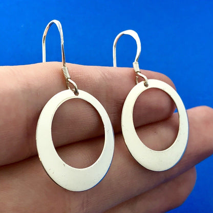 Designer Modernist 925 Sterling Silver Tapered Circle Disc Hoop Earrings