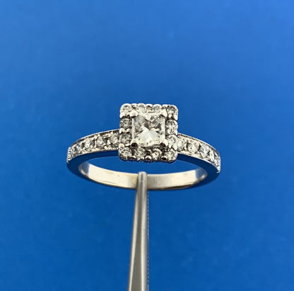 Designer 14K White Gold Princess Diamond Solitaire Halo Accented Engagement Ring