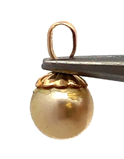 Designer 14K Yellow Gold Round Pearl Solitaire Charm Pendant