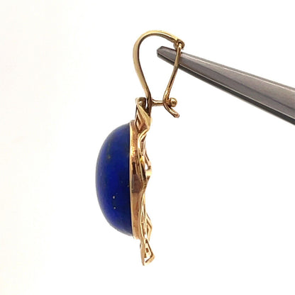 Designer 14K Yellow Gold Round Lapis-Lazuli Cabochon Statement Enhancer Pendant