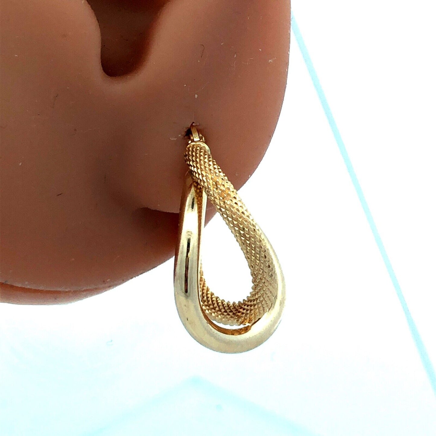 Designer Milor Italy 14K Yellow Gold Snake Skin Textured Double Hoop Earrings
