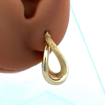 Designer Milor Italy 14K Yellow Gold Snake Skin Textured Double Hoop Earrings