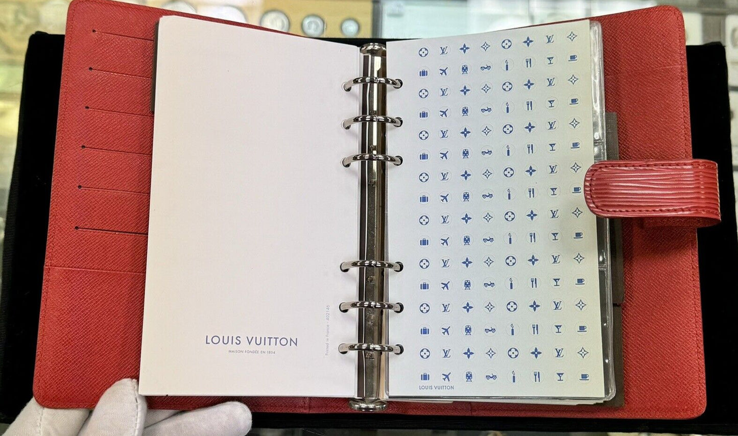 Louis Vuitton Red Epi Leather Binder Medium Ring Agenda Diary Calendar Planner