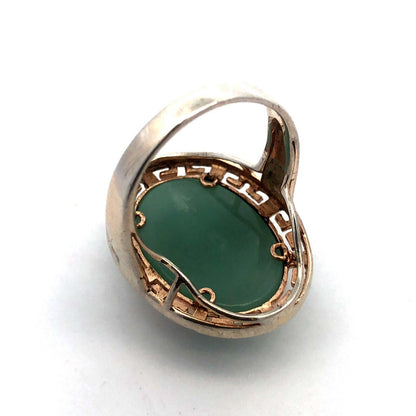 Designer 925 Sterling Silver Jade Oval Cabochon Elephant Statement Cocktail Ring