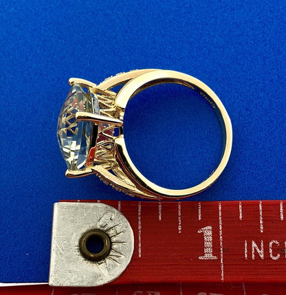 Designer 14K Yellow Gold Green Amethyst Prasiolite Diamond Accent Statement Ring