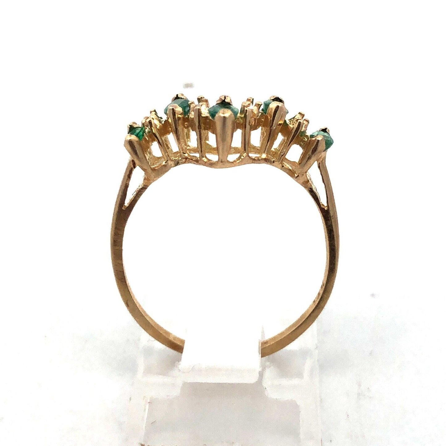 Estate 14K Yellow Gold Marquise Emerald Diamond Stacking Band Ring