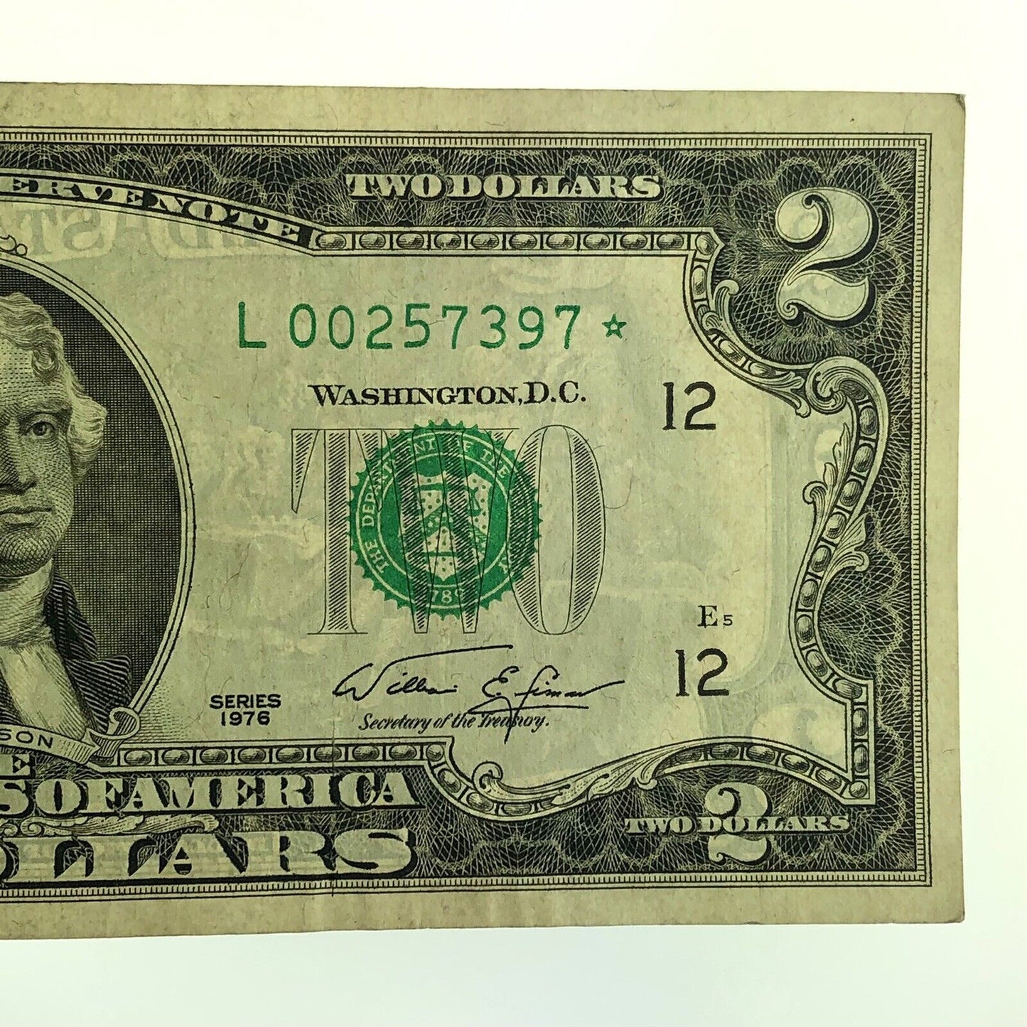 1976 Series $2 Federal Reserve San Francisco Star Note FR F-1935L* Tellers Mark