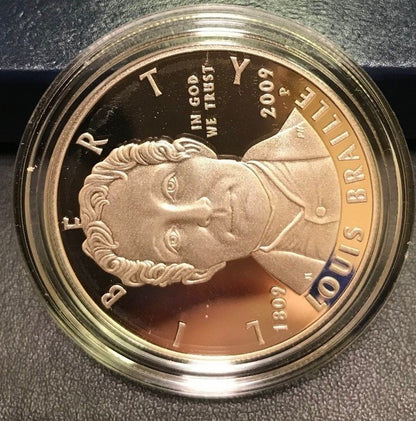 2009 P Louis Braille Bicentennial Commemorative Proof Silver Dollar $1