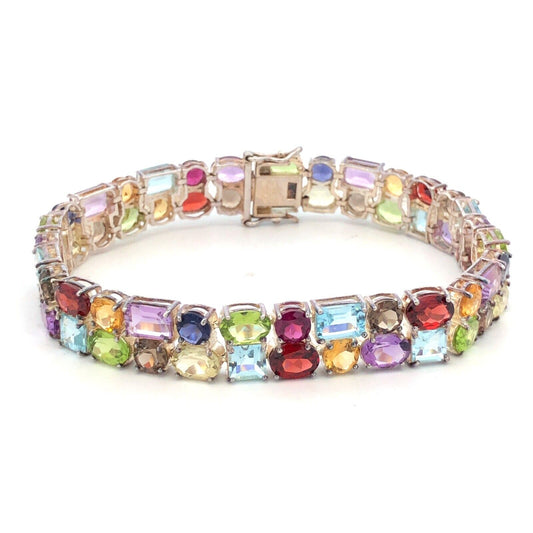 Designer Ross Simons Sterling Silver Multi Gemstone Statement Tennis Bracelet
