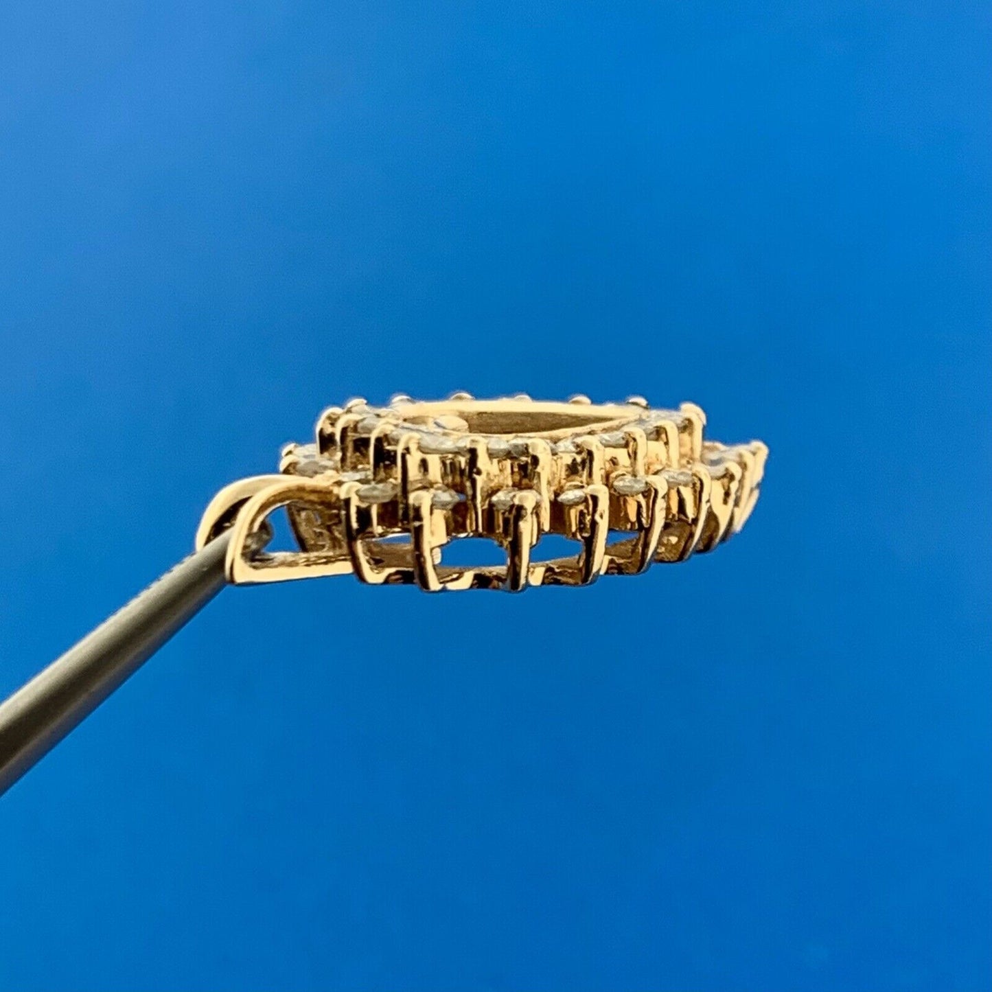 Gorgeous 14k Yellow Gold Round Cut Diamond Open Heart Loving Romance Pendant