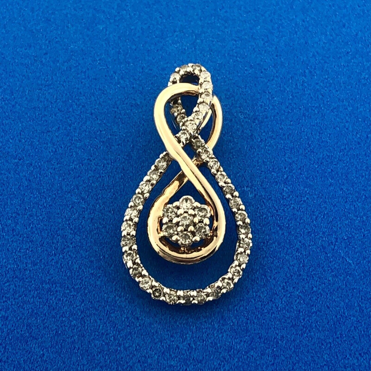 Gorgeous 10k Yellow Gold Diamond Openwork Teardrop Weaving Interlocked Pendant