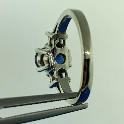 Designer 14K White Gold Oval Sapphire Princess Diamond Accented Size 6.5 Ring