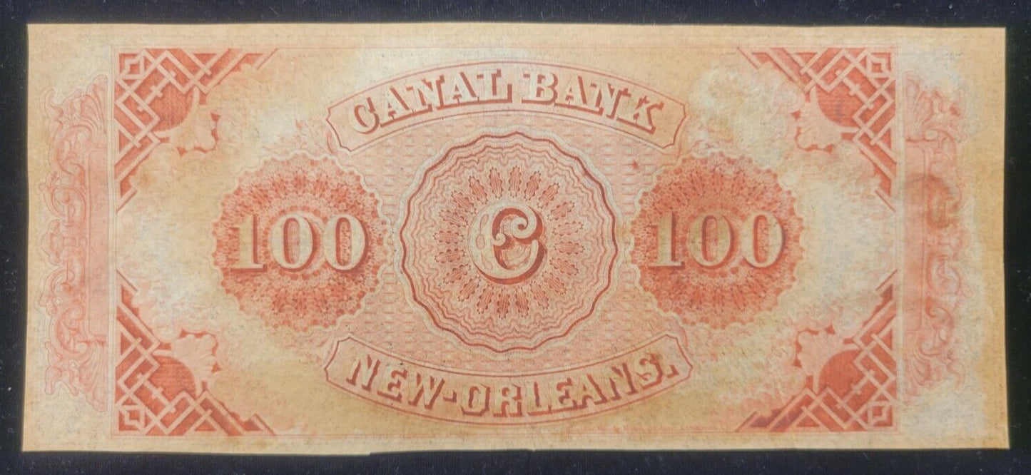 1800s $100 Canal Bank, New Orleans, Louisiana Obsolete Currency Paper Bank Note