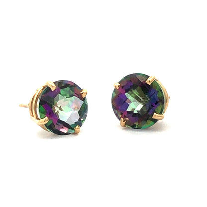 14K Yellow Gold Oval Mystic Topaz Power Protection Stud Earrings