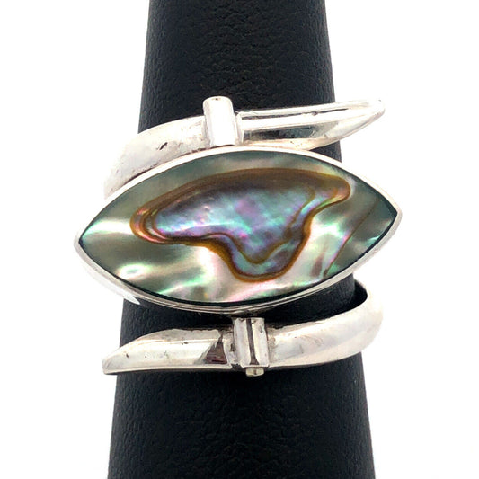 Designer HCB Mexico 925 Sterling Silver Turquoise Abalone Modernist Flip Ring