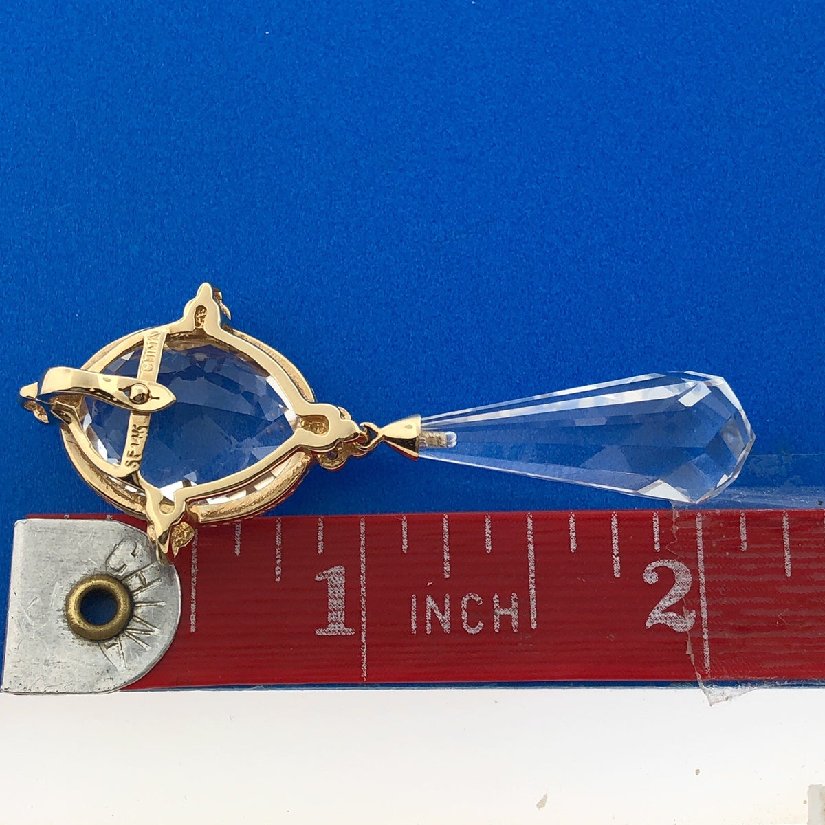 Designer SF 14k Yellow Gold White Amethyst Diamond Accent Prism Enhancer Pendant