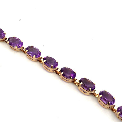 Designer 10K Yellow Gold Purple Amethyst February Birthstone Tennis Bracelet