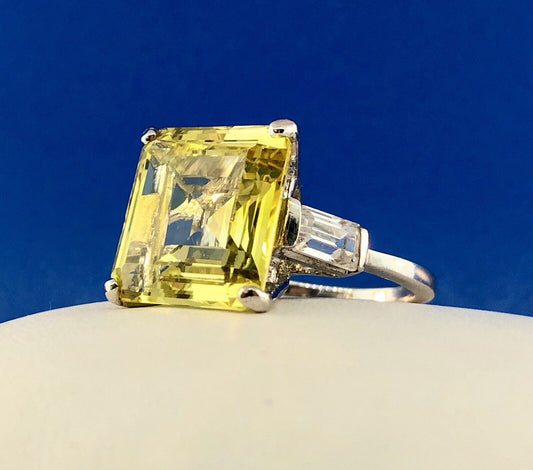 Spectacular Sterling Silver 925 Yellow White CZ Statement Fashion Cocktail Ring