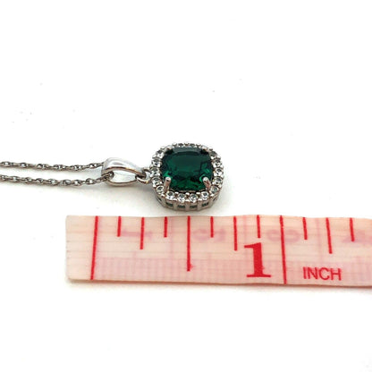 925 Sterling Silver Designer SUN Lab Emerald White Sapphire Halo Necklace