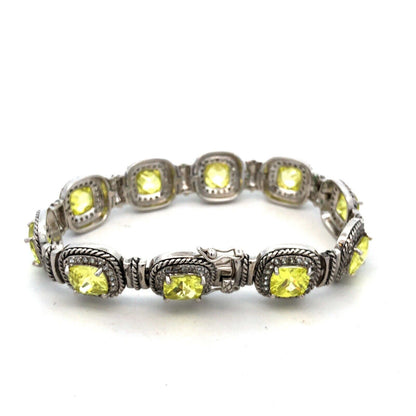 Designer 925 Sterling Silver Princess Green CZ Round White CZ Tennis Bracelet