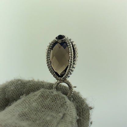 Atelier Sterling Silver 925 Faceted Smoky Quartz Onyx Teardrop Stud Earrings