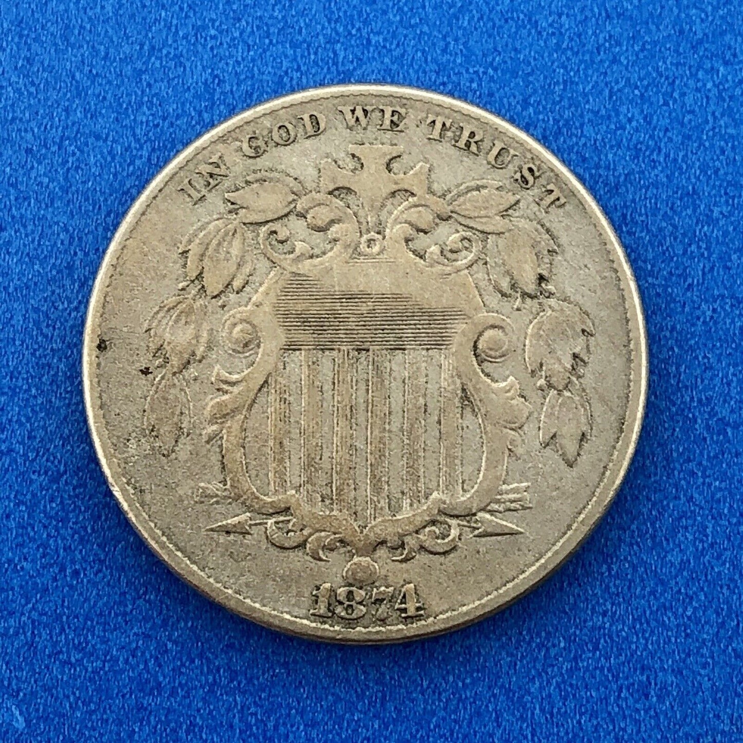 1874 P Shield Nickel Variety 2 Scarce Rare Better Key Philadelphia Mint Coin