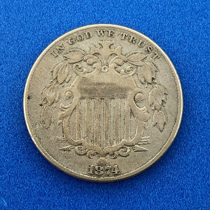1874 P Shield Nickel Variety 2 Scarce Rare Better Key Philadelphia Mint Coin