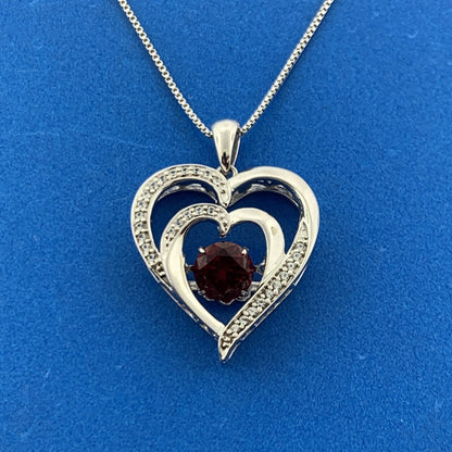 Designer Sterling Silver Red Spinel Diamond Accent Double Heart Pendant Necklace