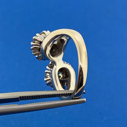 Vintage 18K White Gold Diamond Duo W/Halo Statement Bypass Ring