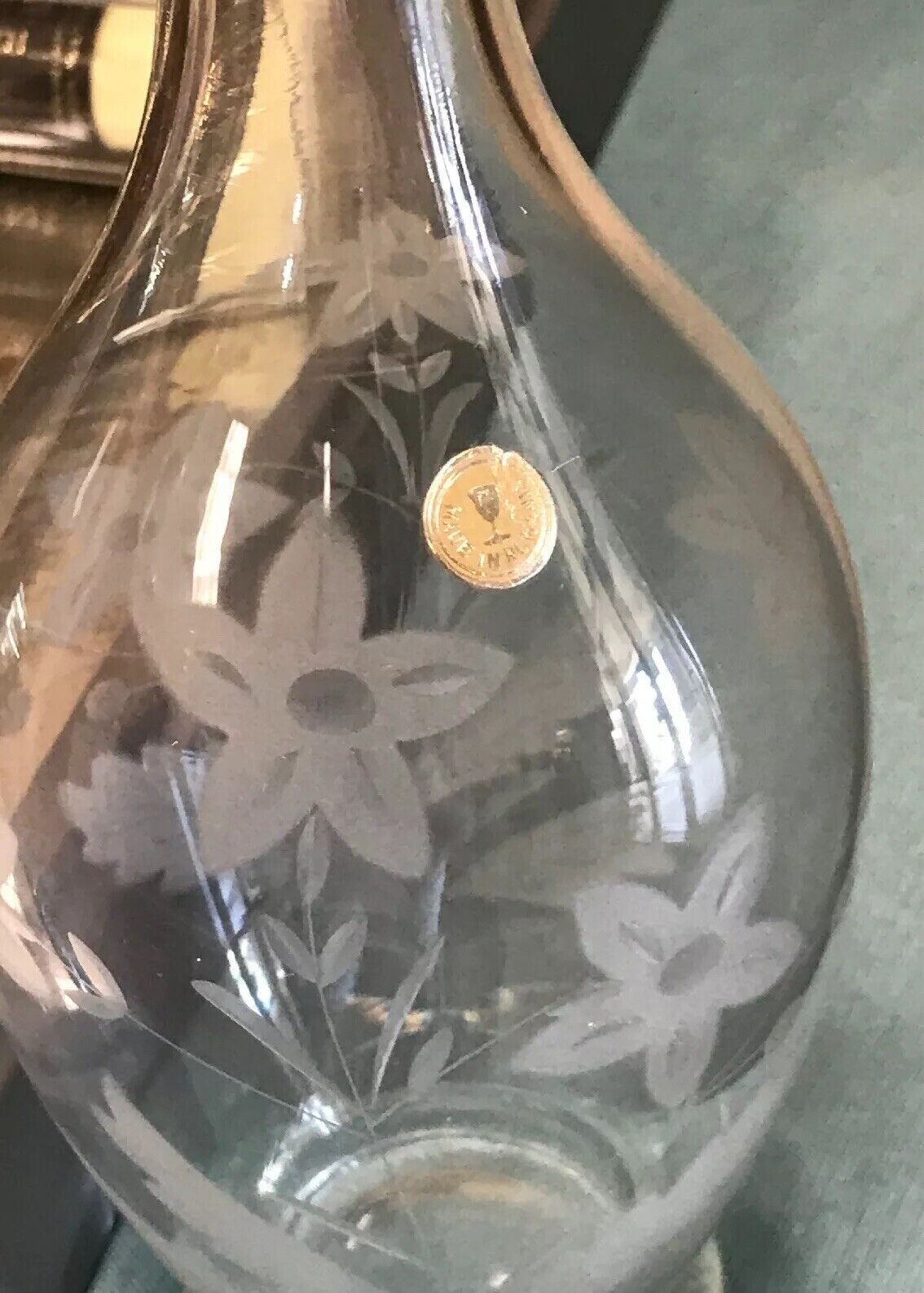Romania Floral Etched Cordial Aperitif Sherry Bar Ware Decorative Glass Decanter