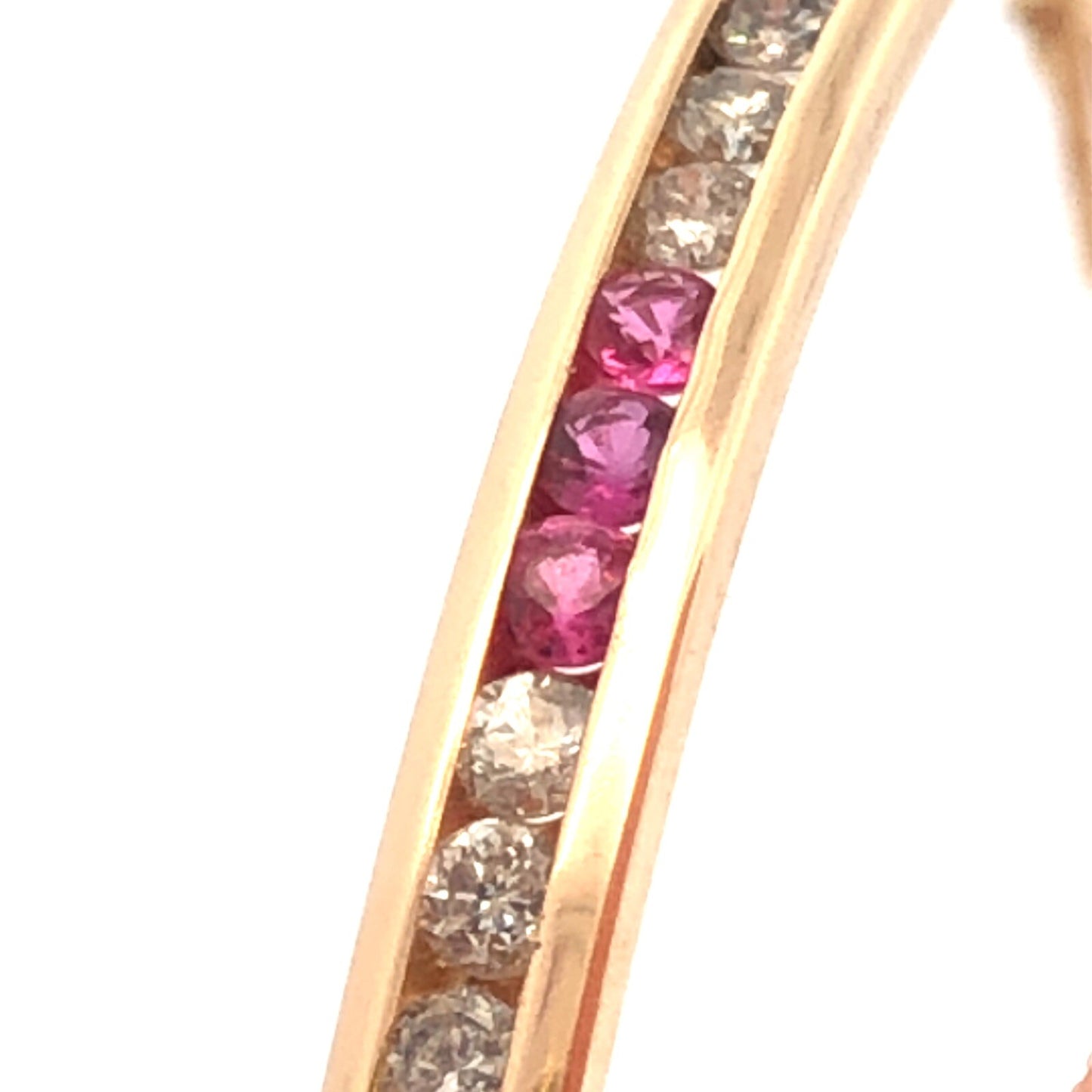 Designer 14K Yellow Gold Channel Set Round Ruby Diamond Hinged Bangle Bracelet