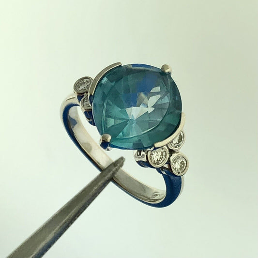 Stunning 14K White Gold Blue Topaz Diamond Accented December Anniversary Ring