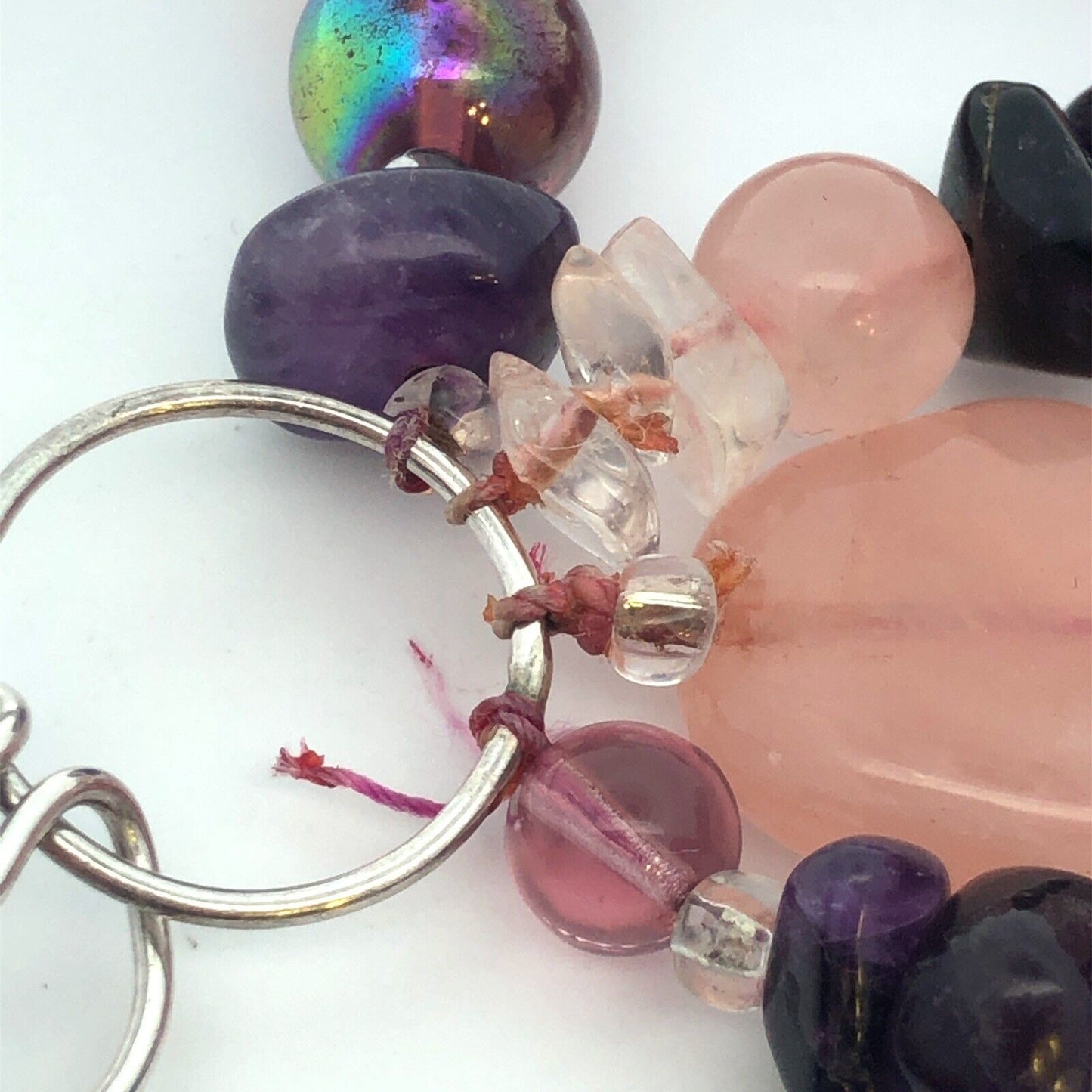 Custom Silver Tone Rose Quartz Amethyst Glass Bead Harmony Love Healing Necklace