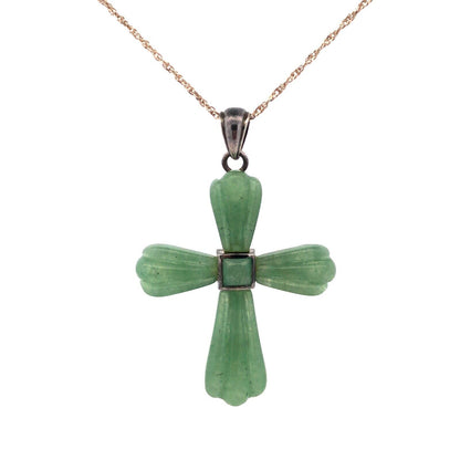 Designer 925 Sterling Silver Carved Jade Cross Statement Pendant Necklace