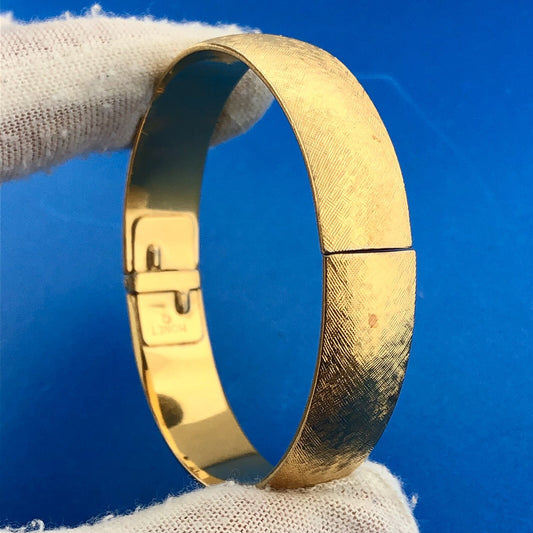 Classic Vintage Monet Gold Tone Florentine Finish Hinged Bangle Bracelet