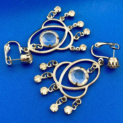 Vintage Celebrity Silver Tone Rhinestone Chandelier Drop Bridal Wedding Earrings
