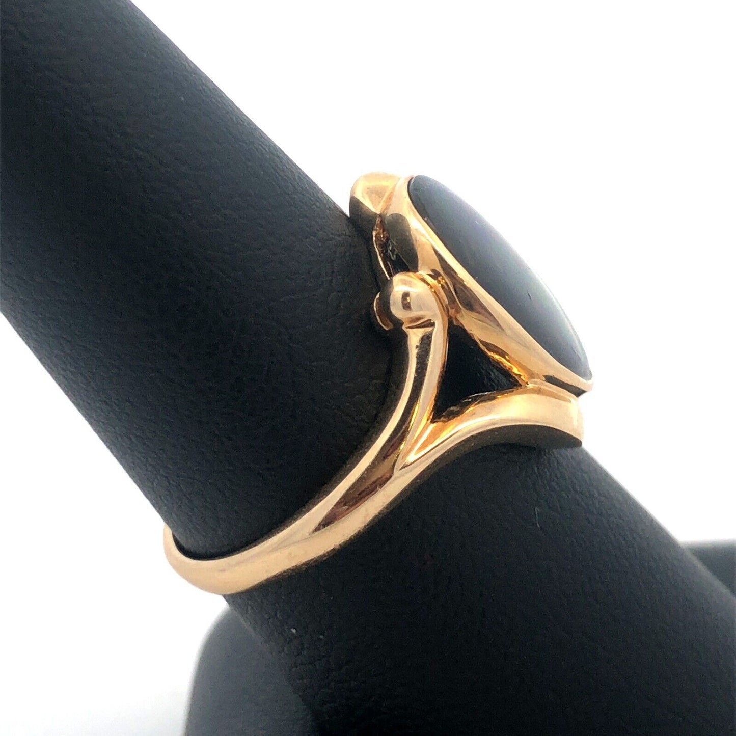 Modernist 14K Yellow Gold Orange Green Opal Oval Doublet Cocktail Ring