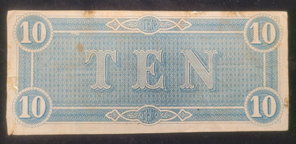 1864 $10 Richmond, VA Confederate States of America Obsolete Currency Bank Note