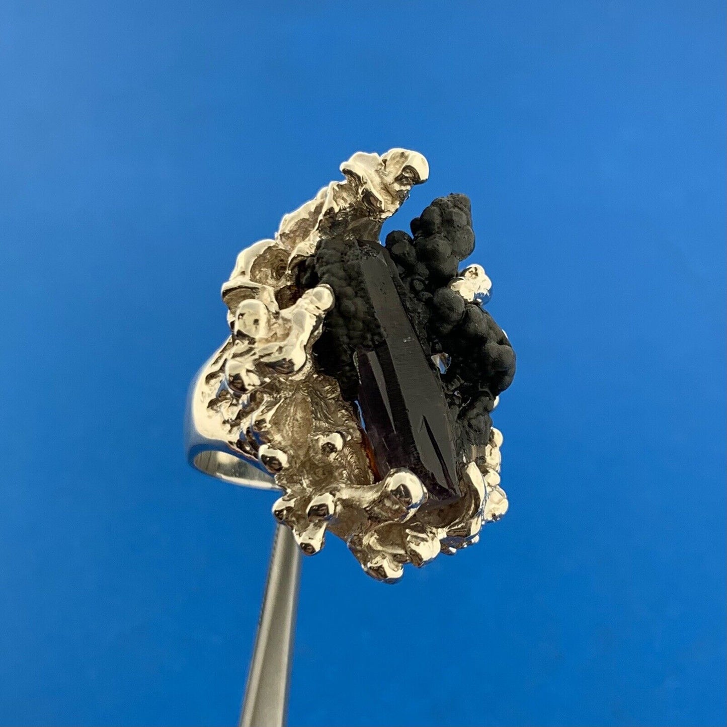 Artisan Sterling Silver Natural Ston\e Chunky Free Form Cast Statement Ring