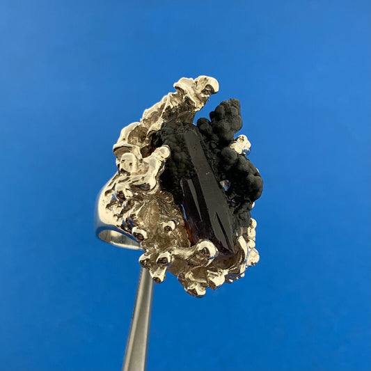 Artisan Sterling Silver Natural Ston\e Chunky Free Form Cast Statement Ring