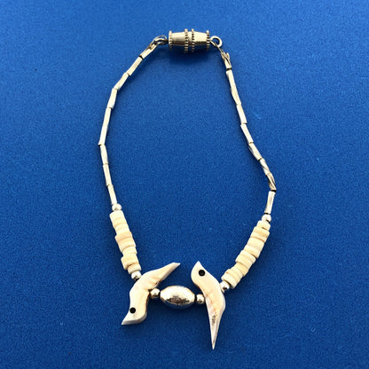 Stunning Sterling Silver 925 White Abalone Shell Twin Bird 6.75" Small Bracelet