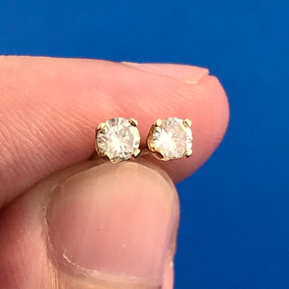 Estate Designer 14K Yellow Gold Round Diamond Pierced Starter Stud Earrings