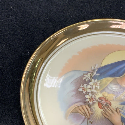 Vntg Hyalyn Painted Porcelain Gold Rim Mary Mother Heart Decorative 2 Plate Set