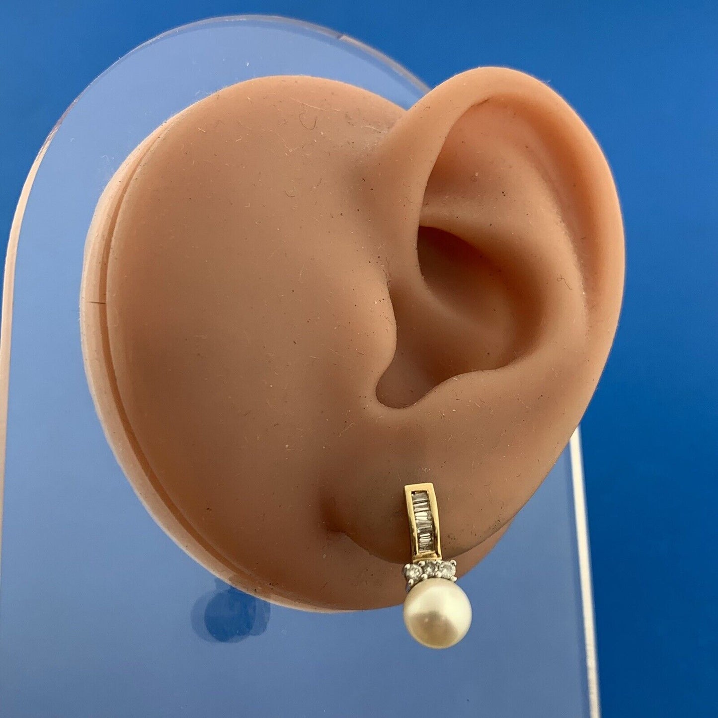 10K Yellow Gold Pearl Diamond June Bridal Anniversary Drop Stud Earrings