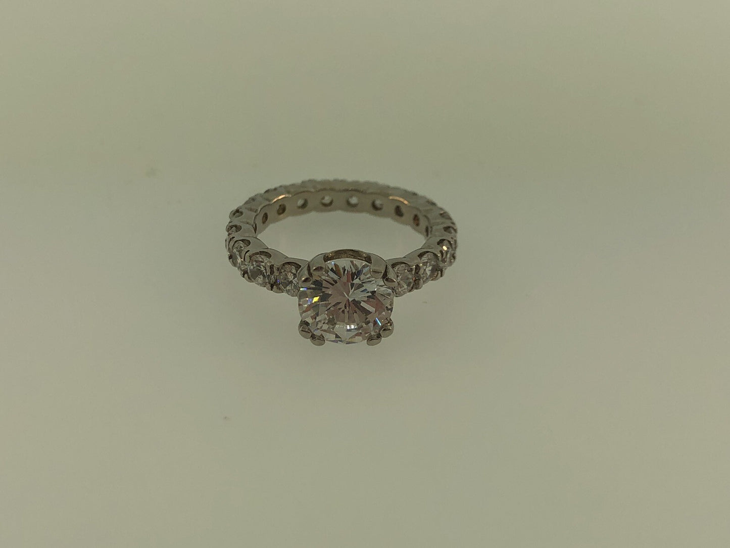 Sterling Silver 925 Cubic Zirconia Solitaire w/Accents Engagement Ring