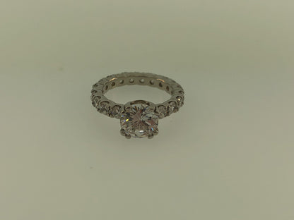 Sterling Silver 925 Cubic Zirconia Solitaire w/Accents Engagement Ring