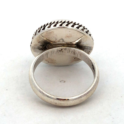 Vintage 925 Sterling Silver Round Akoya Pearl Bezel Solitaire Dome Ring
