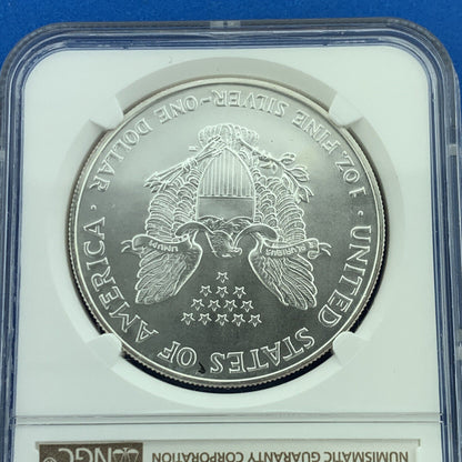 1999 $1 American .999 Silver Eagle Reverse Struck Thru Mint Error NGC MS69 Coin