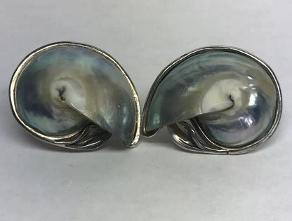 Vintage Sterling Silver 925 Abalone Sea Snail Shell Statement Earrings S162